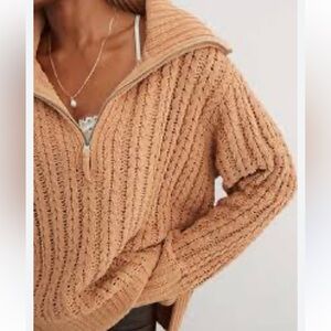 Aerie Womens Cable Knit Quarter Zip Sweater